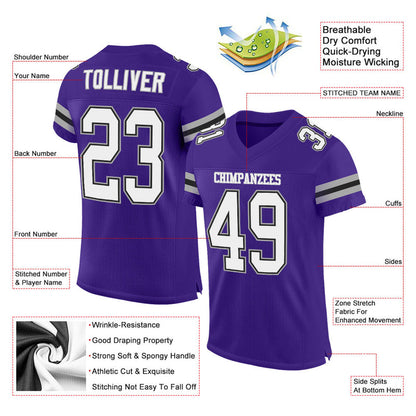 Custom Purple White-Gray Mesh Authentic Football Jersey